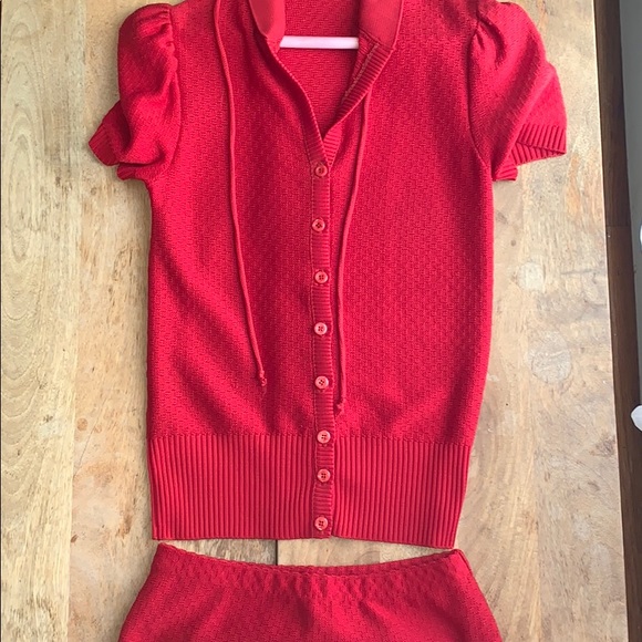 Vintage Givenchy skirt / sweater set RED small xs - Picture 2 of 16